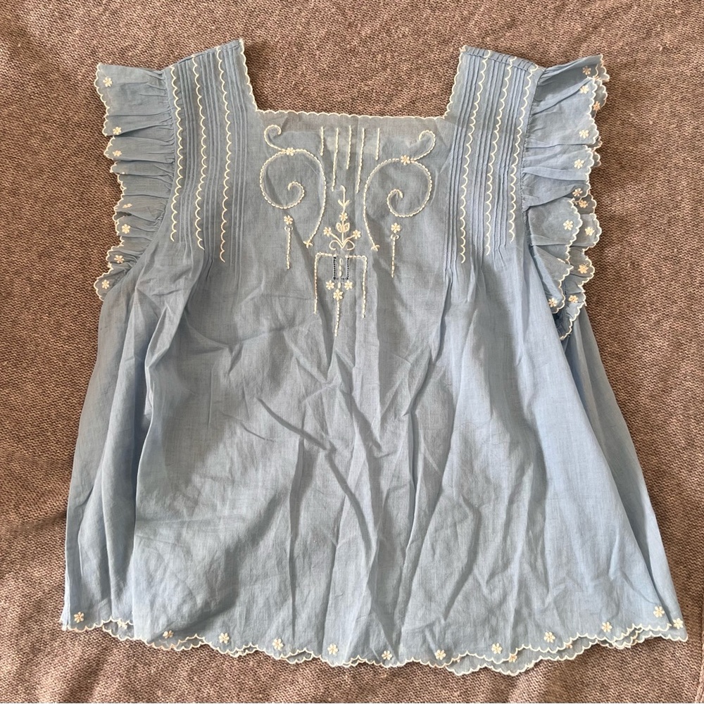 Doen Blue Embroidered Sleeveless Top XS NWOT